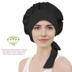 LOCZEK JEDWABNY BONNET (CZEPEK) “CZARNA ORCHIDEA” – delikatne zabezpieczenie włosów, kolor czarny