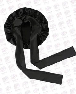 LOCZEK JEDWABNY BONNET (CZEPEK) “CZARNA ORCHIDEA” – delikatne zabezpieczenie włosów, kolor czarny