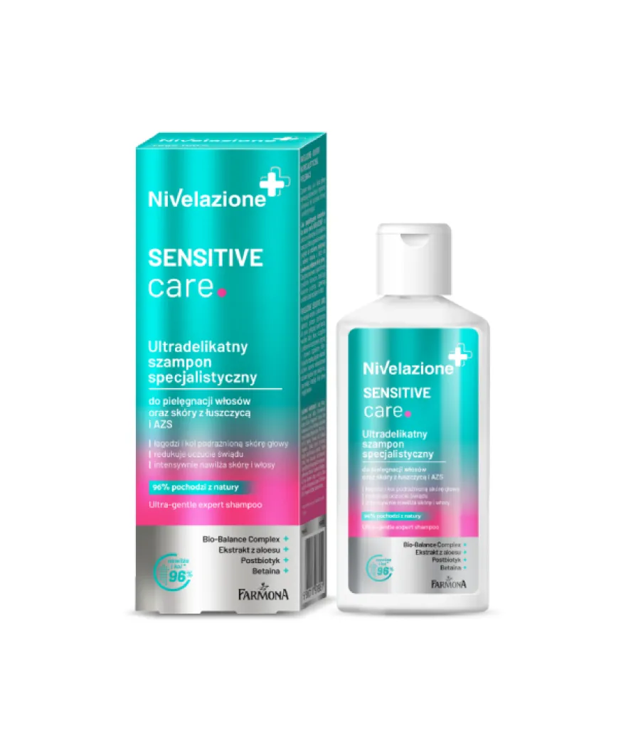 NIVELAZIONE Sensitive Care – mocny, oczyszczający szampon specjalistyczny do pielęgnacji włosów oraz skóry z łuszczycą i AZS