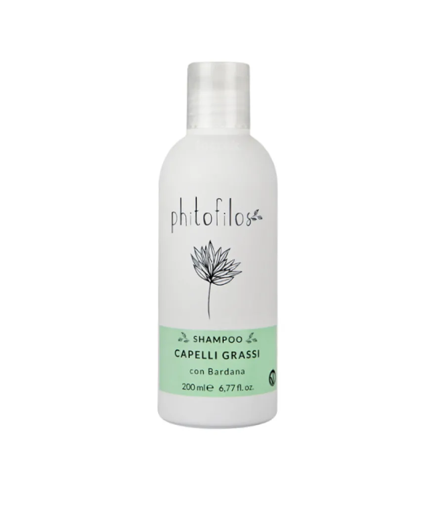 PHITOFILOS SHAMPOO CAPELLI GRASSI CON BARDANA – mocny, oczyszczający szampon do suchej i wrażliwej skóry głowy z tendencją do łupieżu oraz nadmiernego przetłuszczania się z łopianem i mniszkiem
